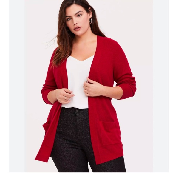 Torrid Cardigan Open Front Sweater in Red - Picture 3 of 16